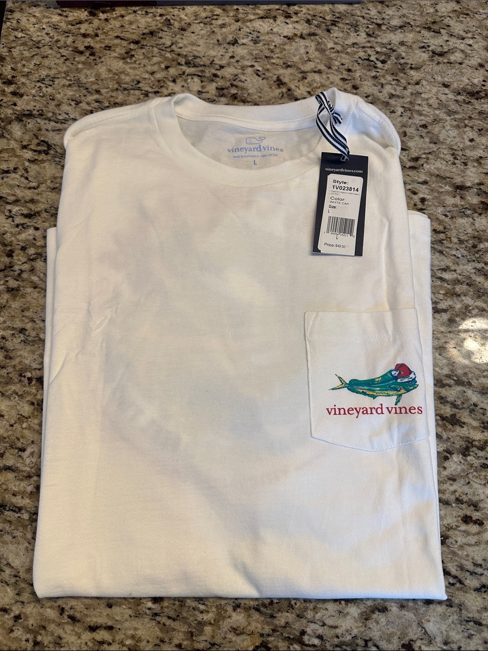 Vineyard Vines White Pocket Tee with Colorful Fish